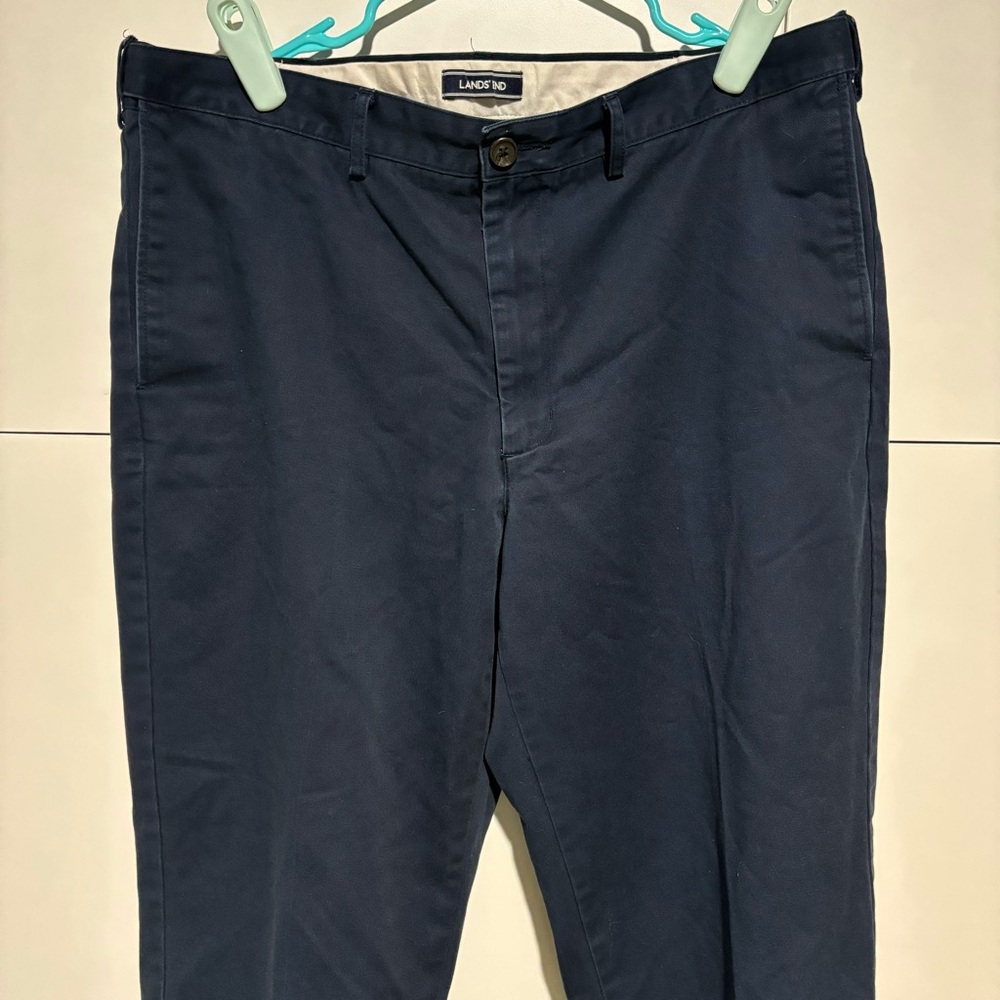 Lands' End Navy Blue Dress Pants Classic Straight-Leg Office Business Casual